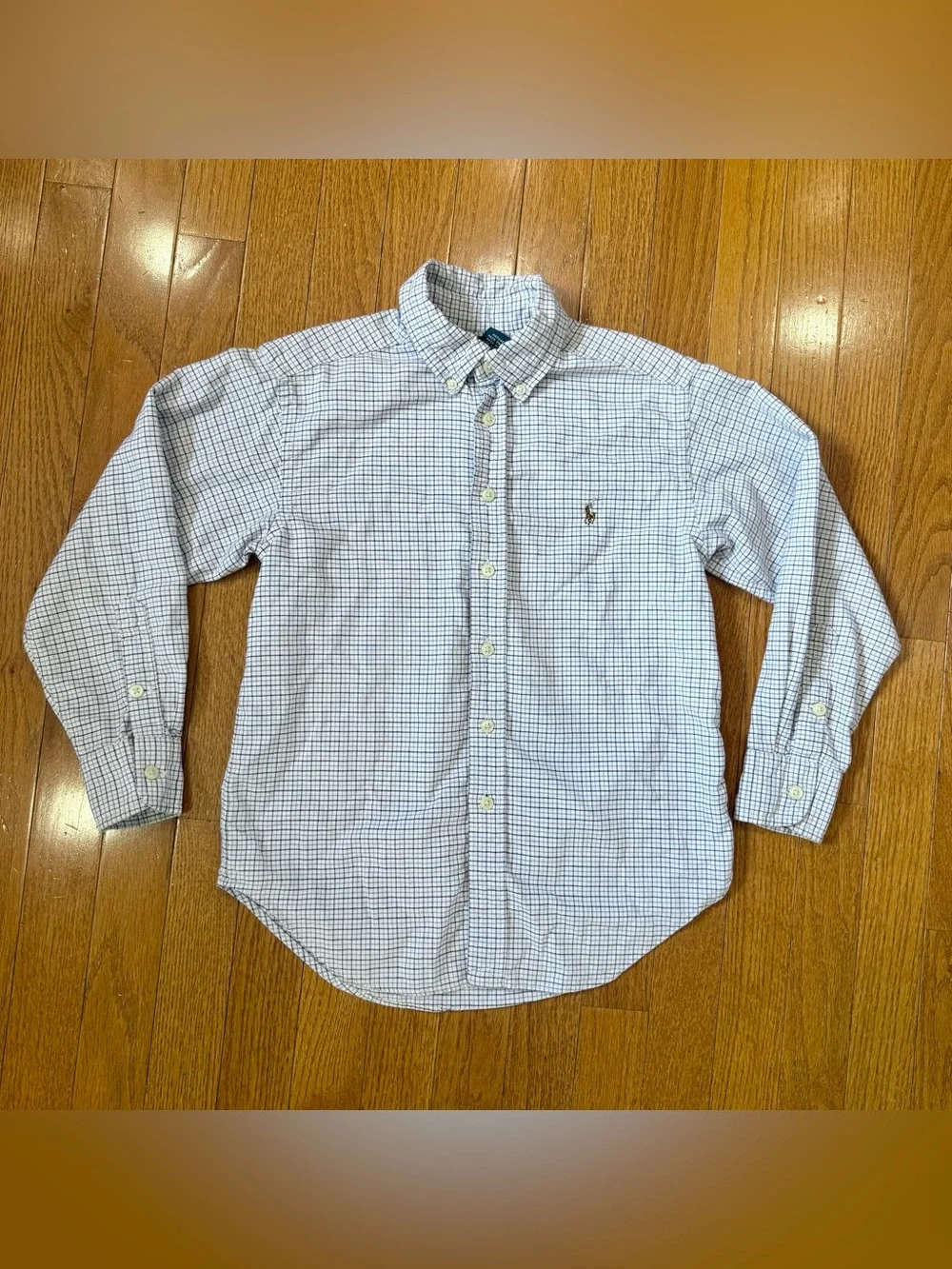 Ralph Lauren Boys 8 Small Plaid Button Down Shirt Long Sleeve Flesh Pony Preppy